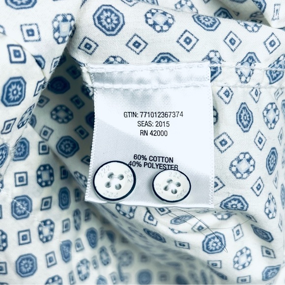 Adam Levine Collection Collared Button-up Shirt, White & Blue, Size Small - Picture 6 of 11